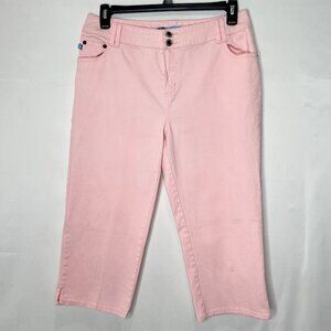 Duck Head Woman’s Capri Jeans sz 12 Pink Denim Double Button High Waist Cropped